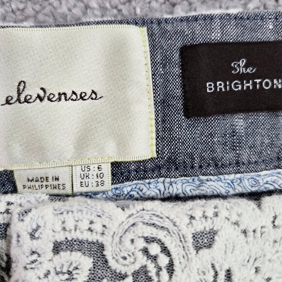 Elevenses Anthropologie The Brighton Linen Blend Gray Flare Pants Lace Overlay - Picture 8 of 10